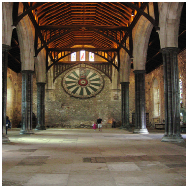 Winchester Castle - The Great Hall "King Arthur’s Roundtable”. The table was likely built in the 14th century Winchester Castle - The Great Hall "King Arthur’s Roundtable”. The table was likely built in the 14th century