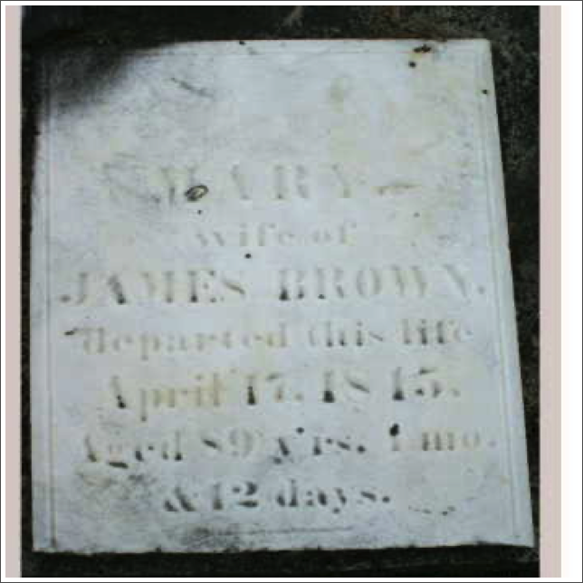 Gravestone for Mary Marr, mother of John Udell's wife Margaret Brown in Hickson Cemetery.