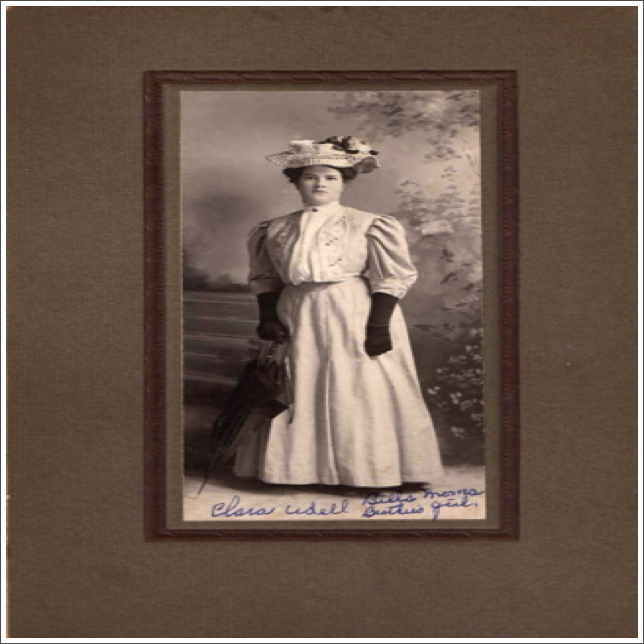 Clara Bell Udell, born 1889, daughter of George W. Udell and Jane Hansel, Norfolk County, Ontario, George was a son of James, son of James Udell, eldest son of John Udell and Margaret Brown.